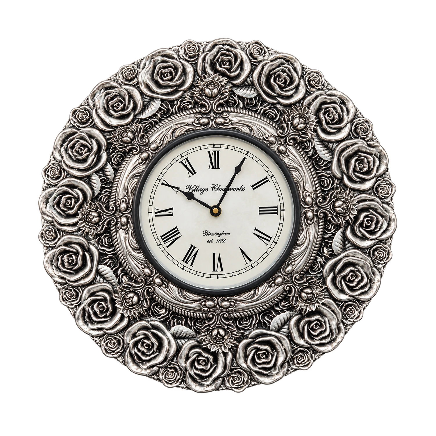CRESTORA 999 Silver Plated Round Decorative Clock